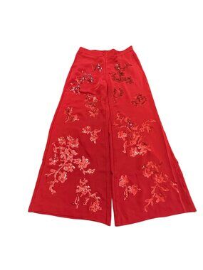 Chico's Pants Size 0 P NWT Red Pull On Sequin Wide Leg Holiday Red Allure Petite